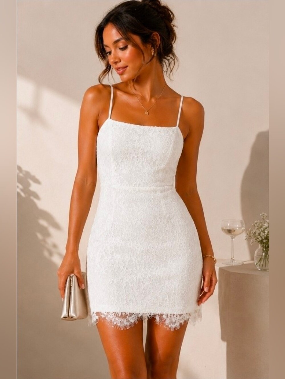 NEW Lulu's Romantic Fate White Lace Bodycon Mini Dress